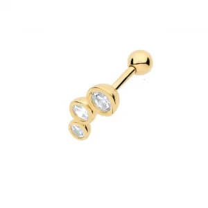 9ct Yellow Gold Zirconia 3 Stones Left Cartilage 6mm Post Stud ES927L