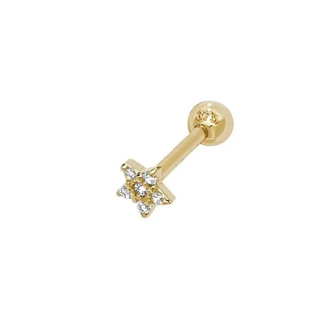 9ct Yellow Gold Zirconia Star Cartilage 8.5mm Post Stud ES930P