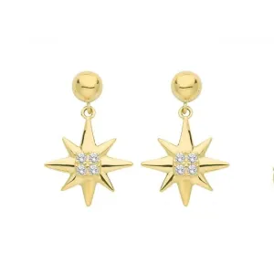 9ct Yellow Gold Zirconia Star Drop Earrings ES696