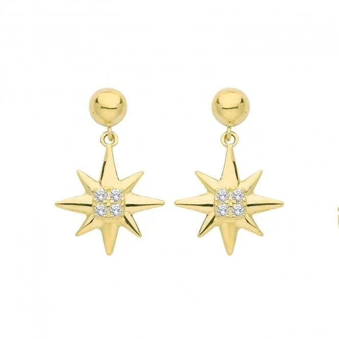 9ct Yellow Gold Zirconia Star Drop Earrings ES696