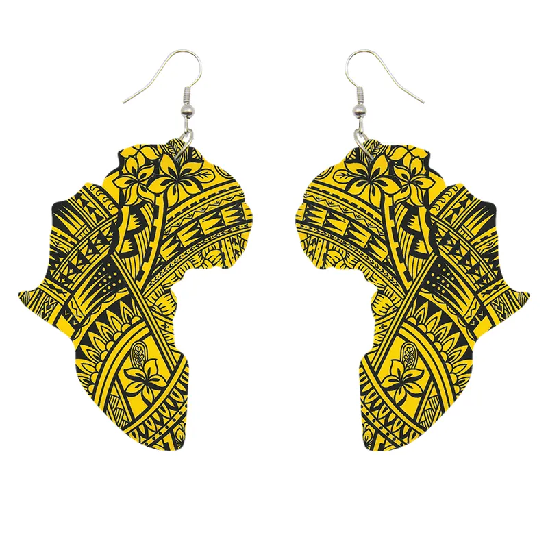 African Continent shaped Earrings Yellow