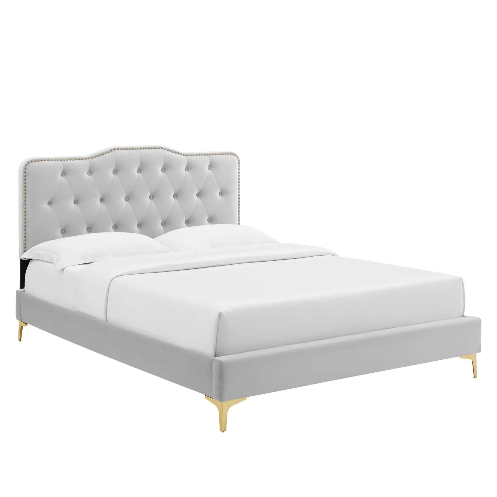 Amber Performance Velvet Queen Platform Bed By Modway - MOD-6775 - Light Gray