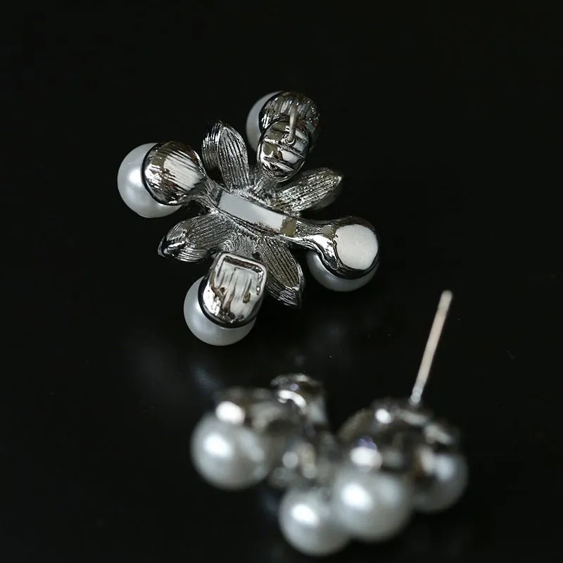 Antique Snowflake Zircon Pearl Earrings