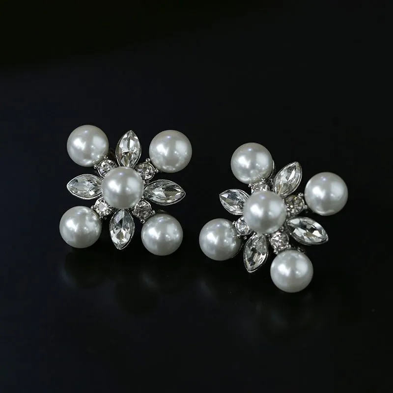 Antique Snowflake Zircon Pearl Earrings