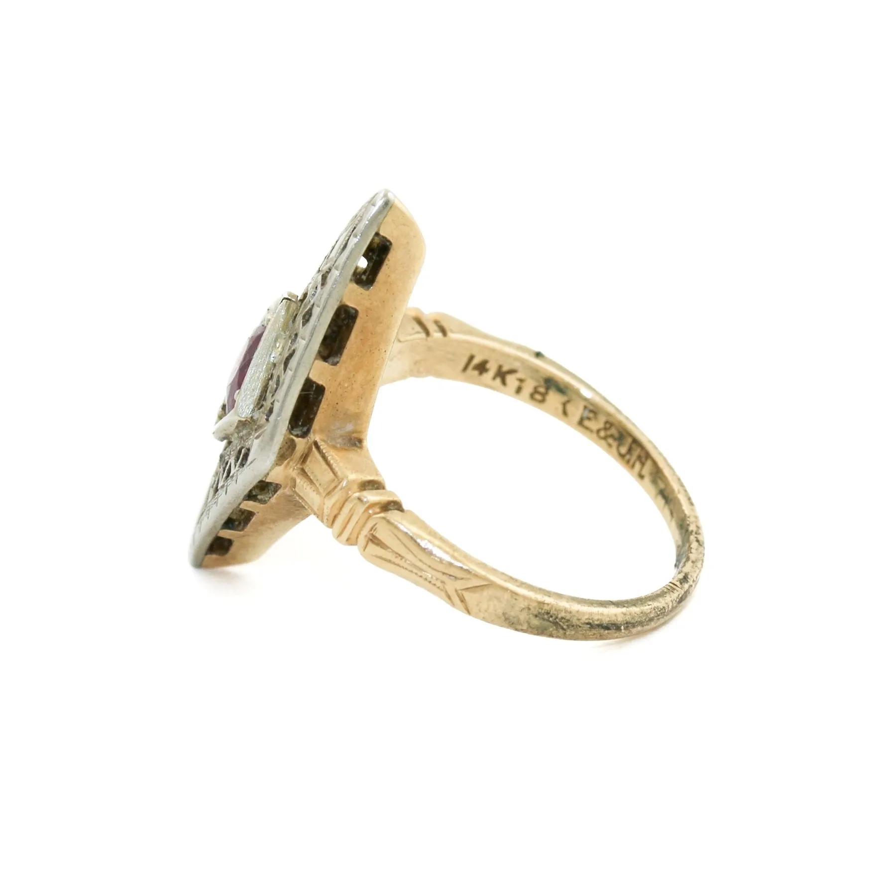 Antique Two-Toned Ruby 14k Gold Ring 4.5