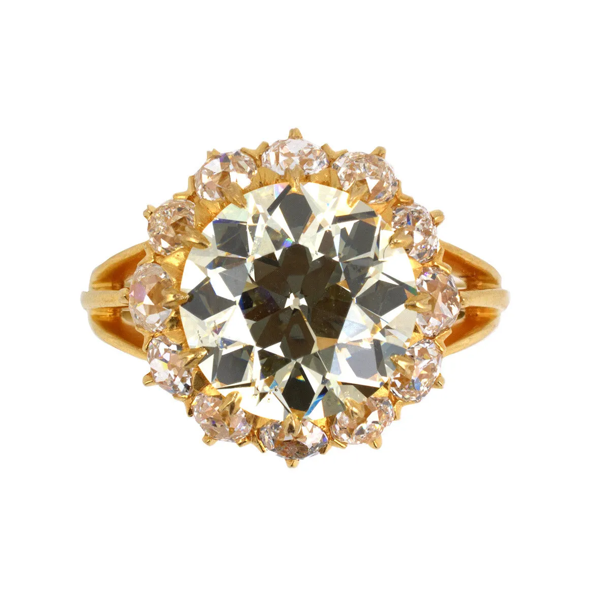 Art Deco Gold European-cut Diamond Halo Ring