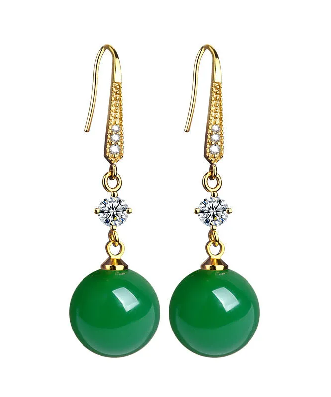 Art Green 14K Gold Agate Zircon Drop Earrings LY7755