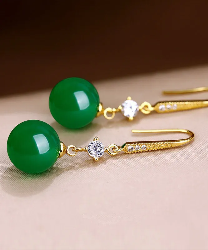 Art Green 14K Gold Agate Zircon Drop Earrings LY7755