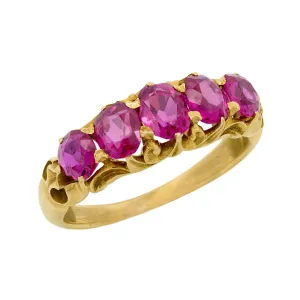 Art Nouveau 18k No Heat Burmese Ruby Five Stone Ring