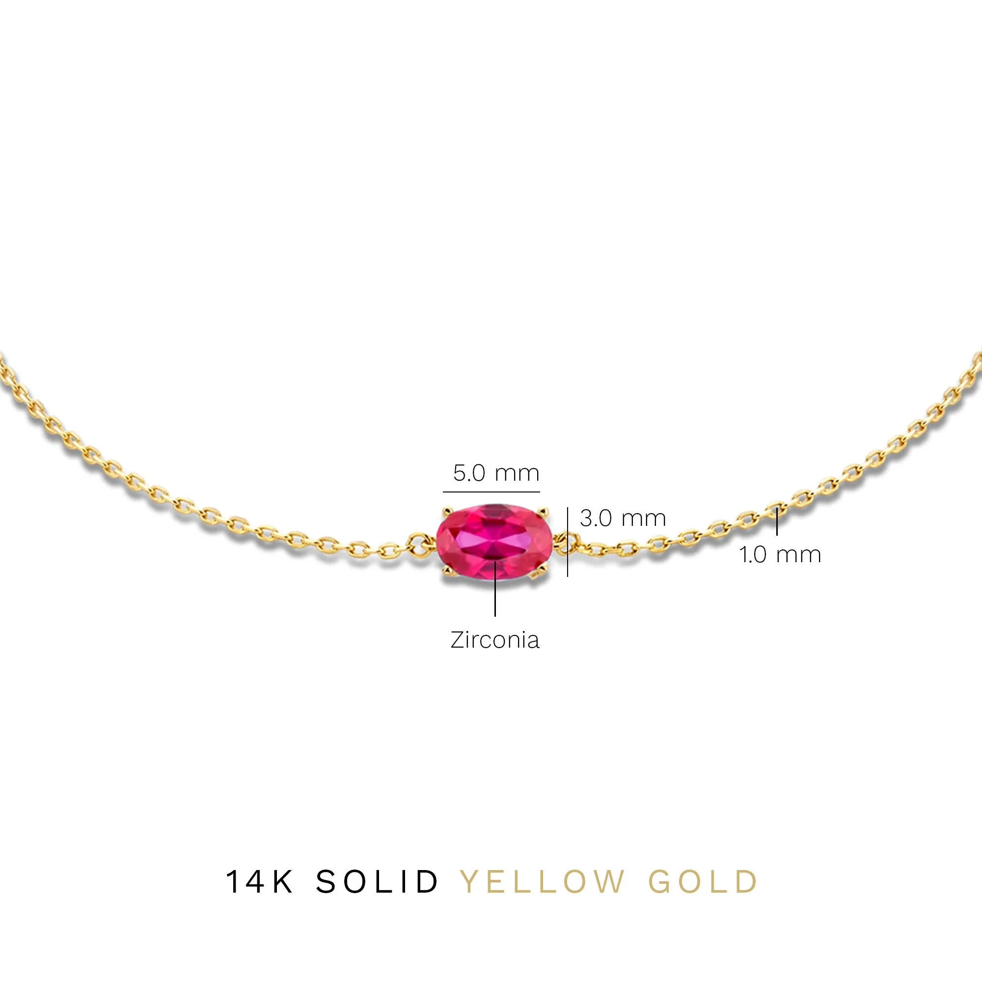 Baguette Roux 14 karat gold bracelet with red zirconia stone