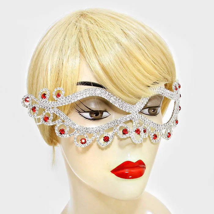 Bahati Swirl Filigree Cat Eye Ruby Red Masquerade Mask | Crystal | Silver