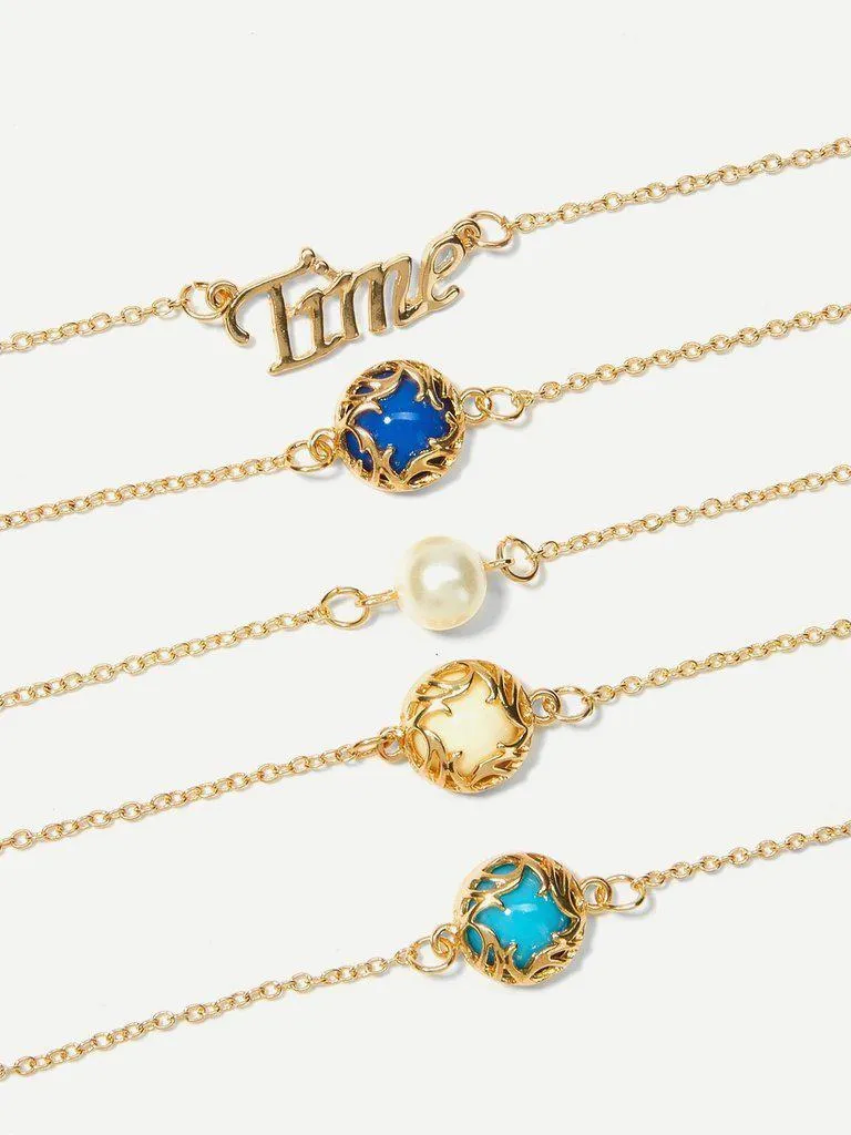 Ball Detail Chain Bracelet Set 5pcs