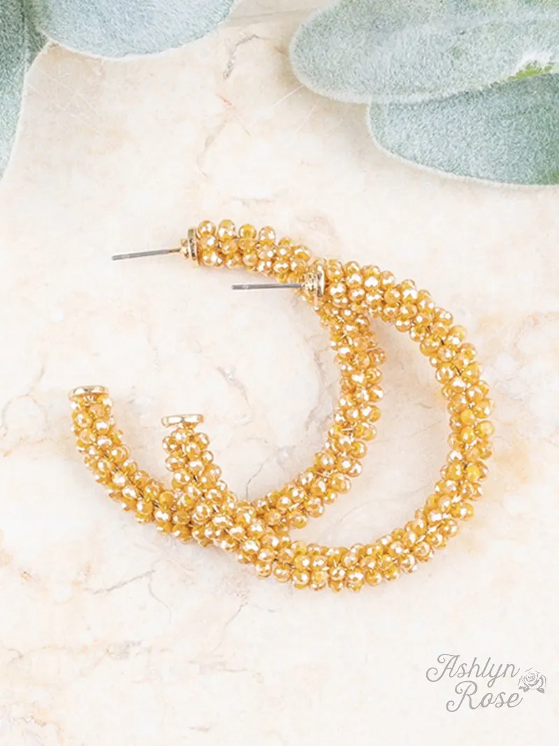 Beaded Beauty Hoop Earrings, Mustard