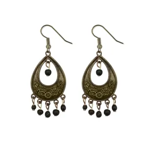 Bhavi Jewels Antique Gold Plated Black Beads Dangler Earrings