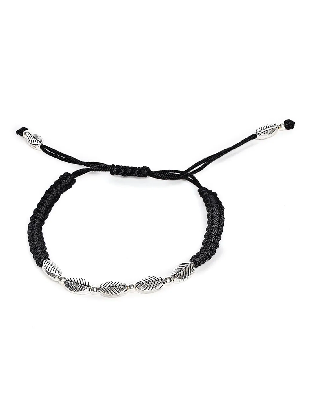 Black & Silver-Toned Thread Bracelet