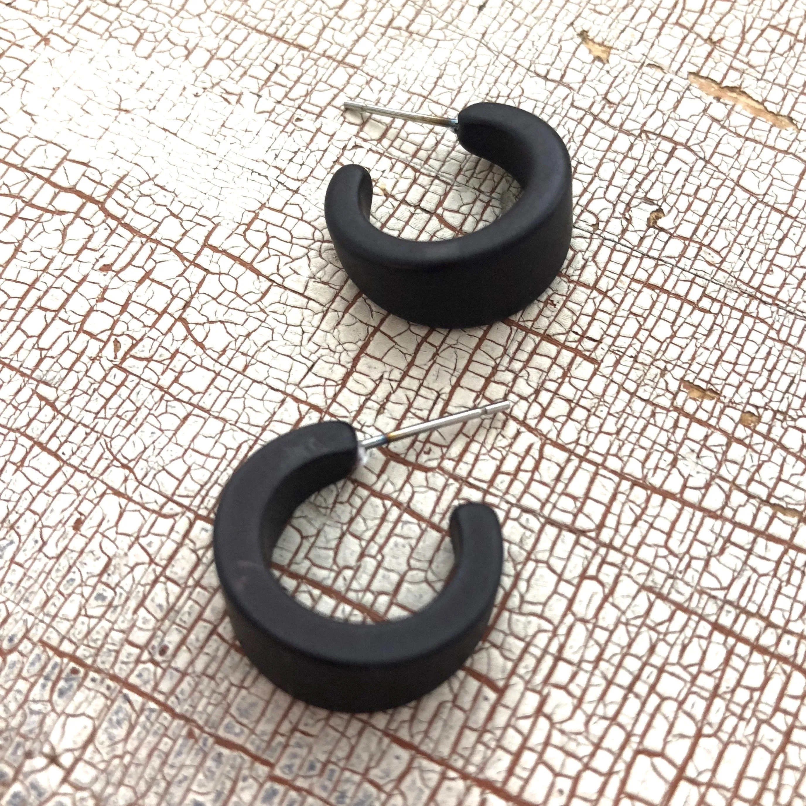 Black Velvet Matte Mini Boom Hoop Earrings