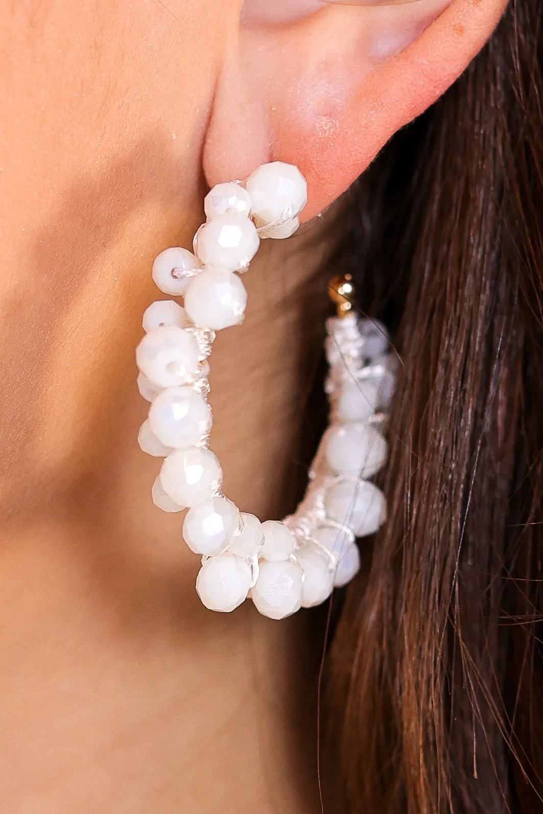 Bloom White Hoop Earrings