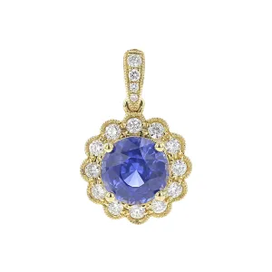 Blue Sapphire 18K Yellow Gold Pendant with Diamonds