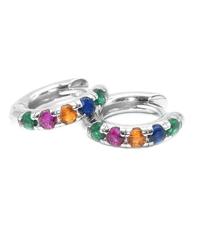 Boho Rainbow Sterling Silver Zircon Hoop Earrings QJ007