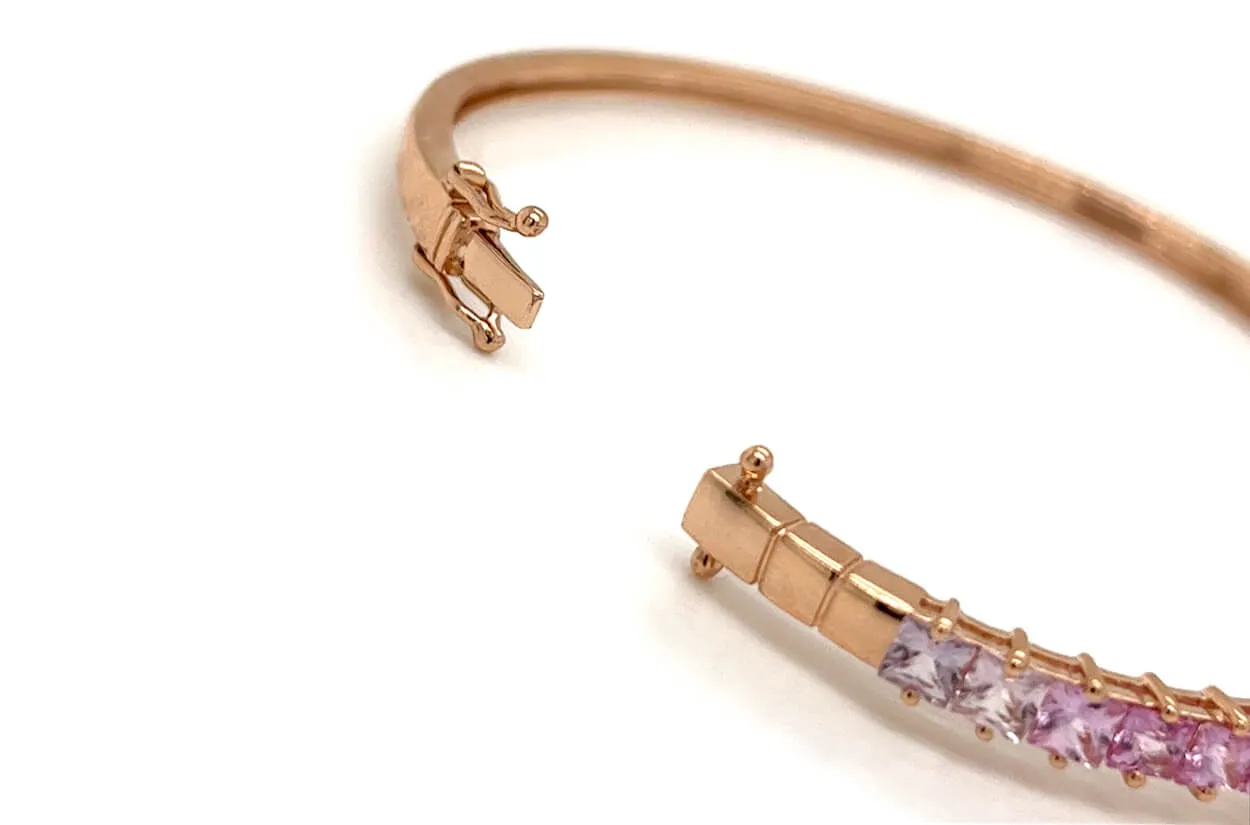 Bracelet 18kt Gold & Square Pink Sapphire Rigid Tennis