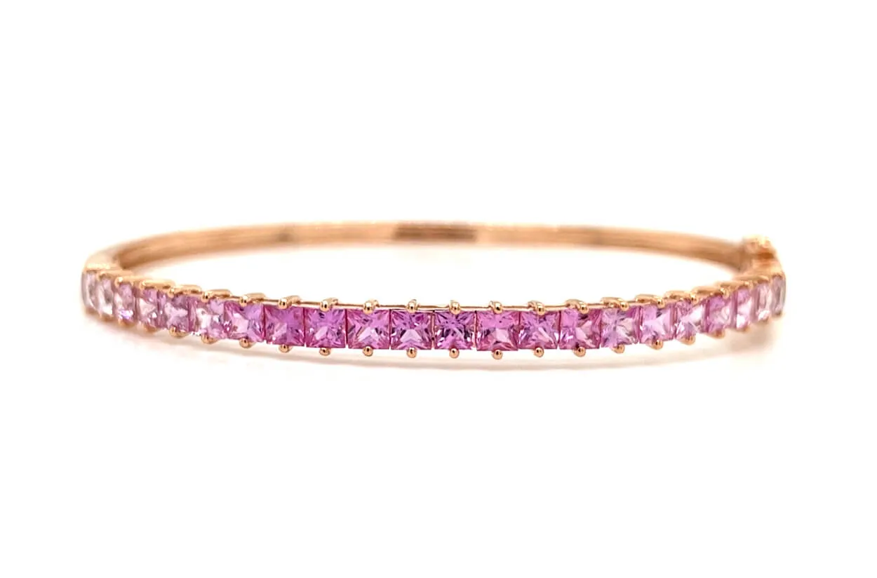 Bracelet 18kt Gold & Square Pink Sapphire Rigid Tennis