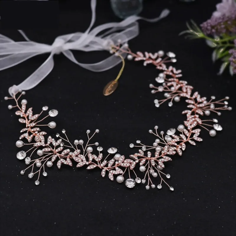 Bridal Crystal Rhinestone Headband Leaf Wedding Headpiece Tiara