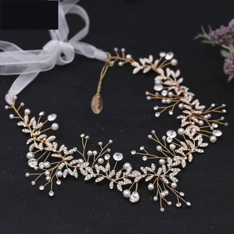 Bridal Crystal Rhinestone Headband Leaf Wedding Headpiece Tiara