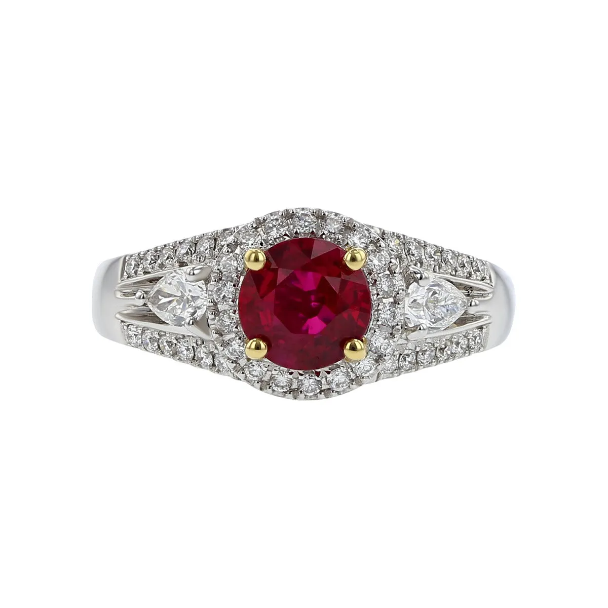 Burma Pigeon Blood Red Ruby and Diamond Halo Ring