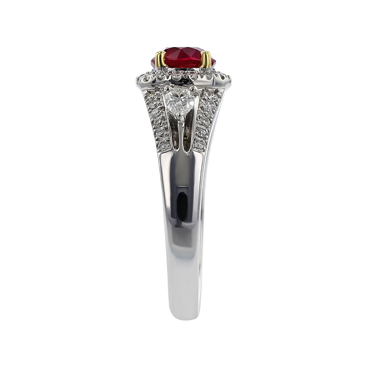 Burma Pigeon Blood Red Ruby and Diamond Halo Ring