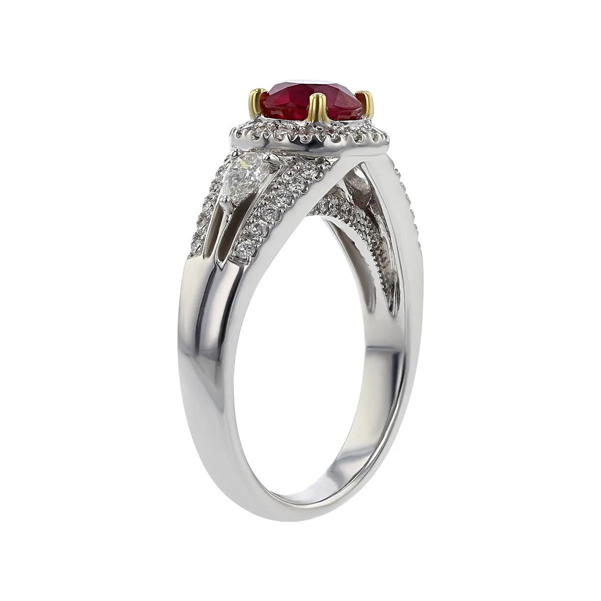 Burma Pigeon Blood Red Ruby and Diamond Halo Ring