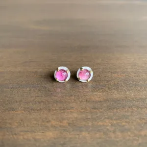 Carved Prong Set Pink Tourmaline Studs