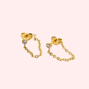 Chain Drop CZ Stud Hypoallergenic Earrings