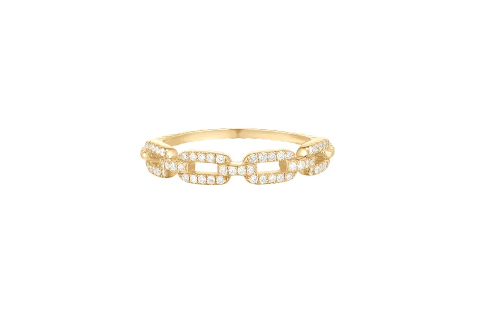 Chainlink Finger Ring with GENUINE DIAMONDS in Yellow Gold