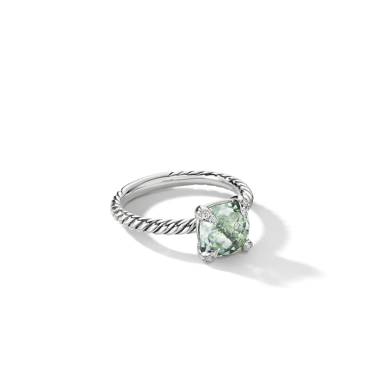 Chatelaine Ring in Sterling Silver with Prasiolite and Pave Diamonds