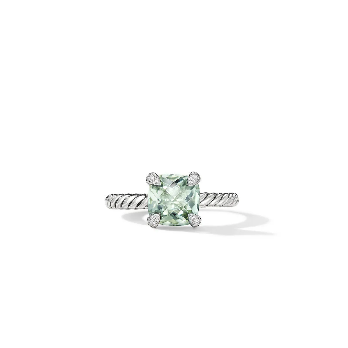 Chatelaine Ring in Sterling Silver with Prasiolite and Pave Diamonds