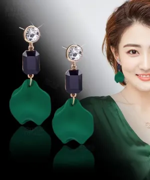 Chic Green Overgild Zircon Resin Floral Drop Earrings LY9004