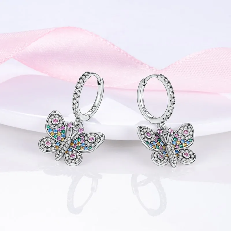 Colorful Zircon Butterfly Silver Earrings