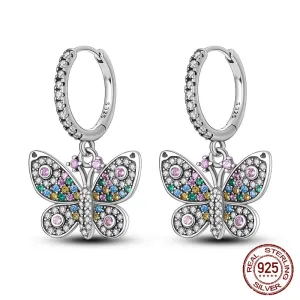 Colorful Zircon Butterfly Silver Earrings