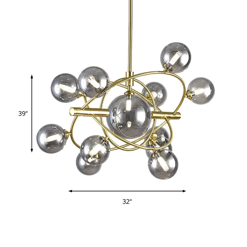 Contemporary Gold Pendant Light with Amber/Clear/Smoke Glass Sphere Shade - Perfect for Living Room