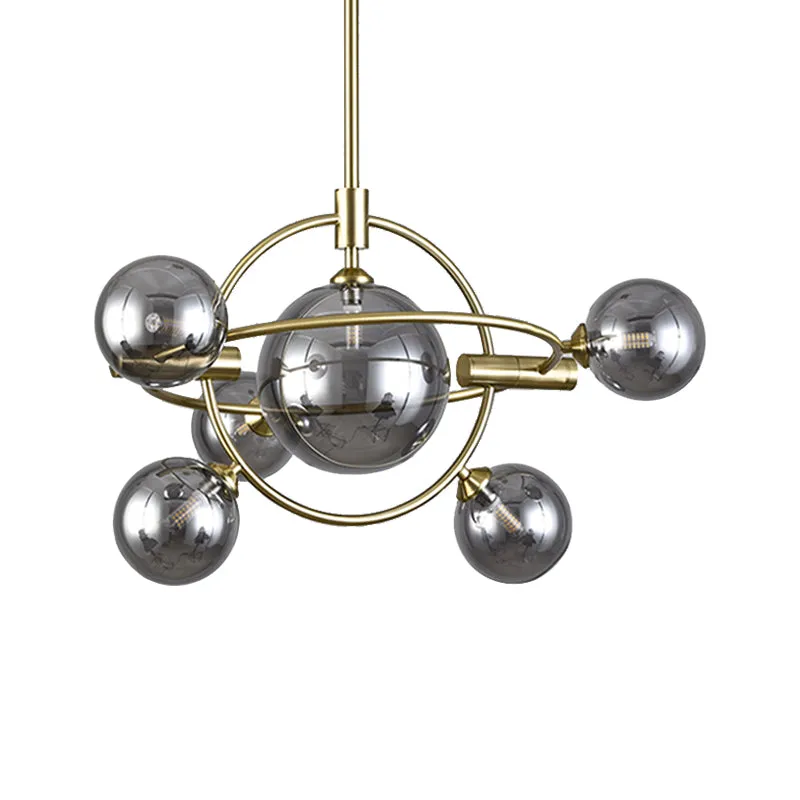 Contemporary Gold Pendant Light with Amber/Clear/Smoke Glass Sphere Shade - Perfect for Living Room