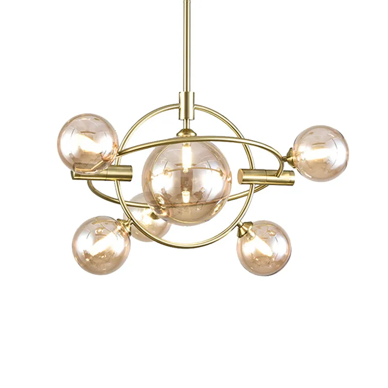 Contemporary Gold Pendant Light with Amber/Clear/Smoke Glass Sphere Shade - Perfect for Living Room