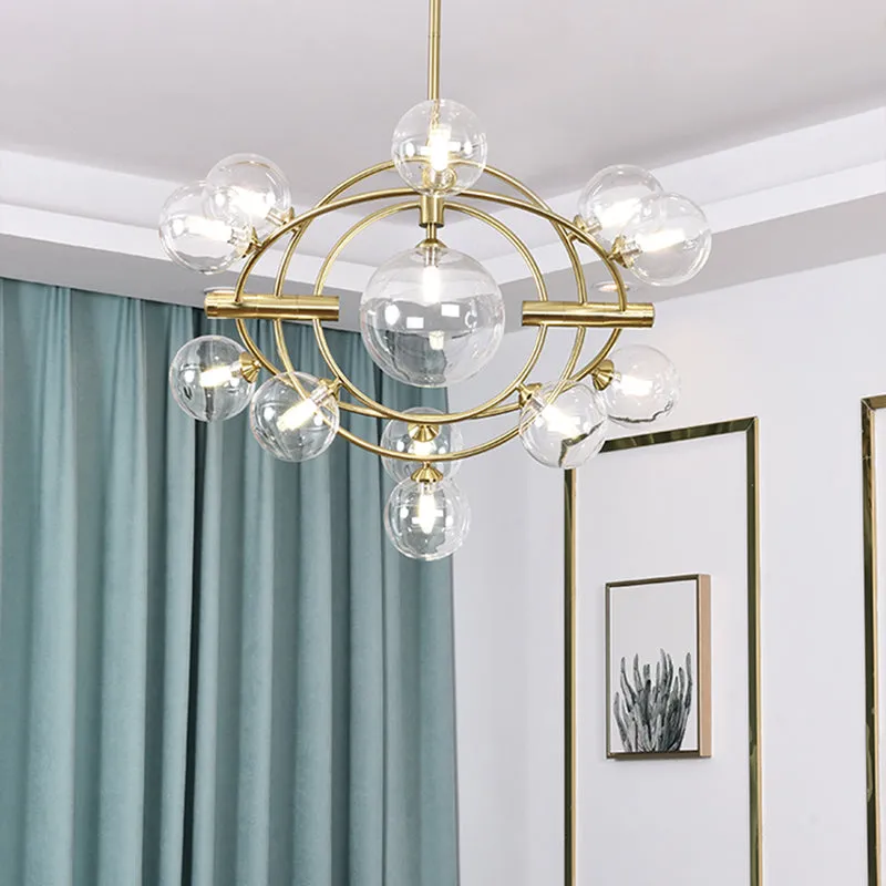 Contemporary Gold Pendant Light with Amber/Clear/Smoke Glass Sphere Shade - Perfect for Living Room