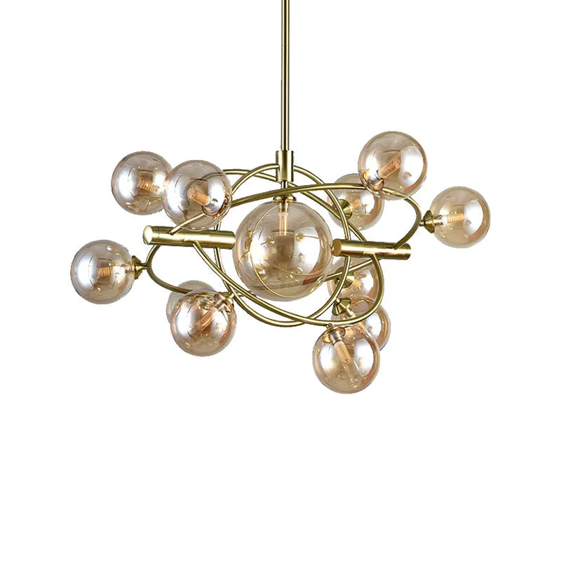 Contemporary Gold Pendant Light with Amber/Clear/Smoke Glass Sphere Shade - Perfect for Living Room