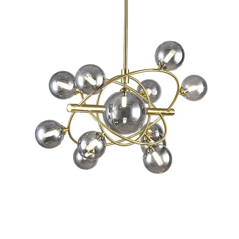 Contemporary Gold Pendant Light with Amber/Clear/Smoke Glass Sphere Shade - Perfect for Living Room