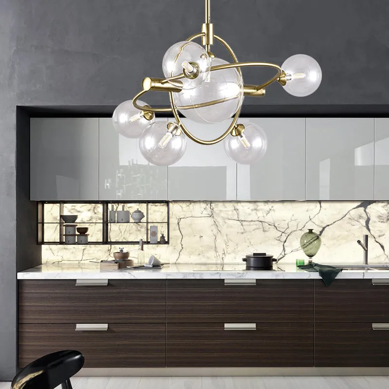 Contemporary Gold Pendant Light with Amber/Clear/Smoke Glass Sphere Shade - Perfect for Living Room