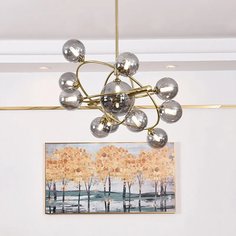 Contemporary Gold Pendant Light with Amber/Clear/Smoke Glass Sphere Shade - Perfect for Living Room