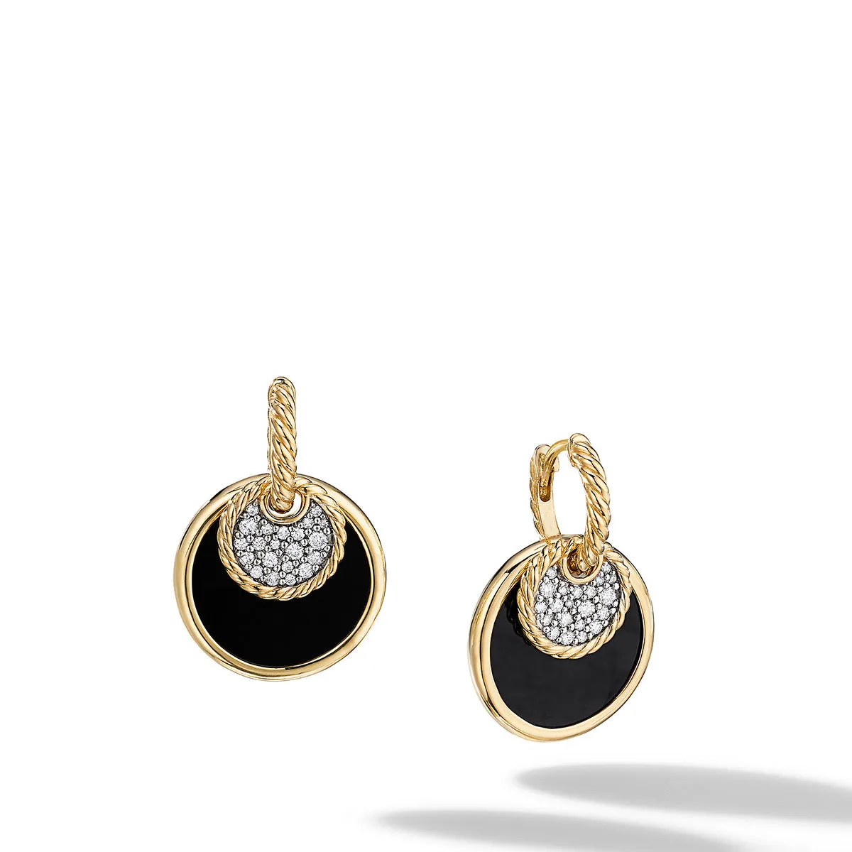 Convertible Drop Earrings with Black Onyx and Mother of Pearl and Pave Diamonds