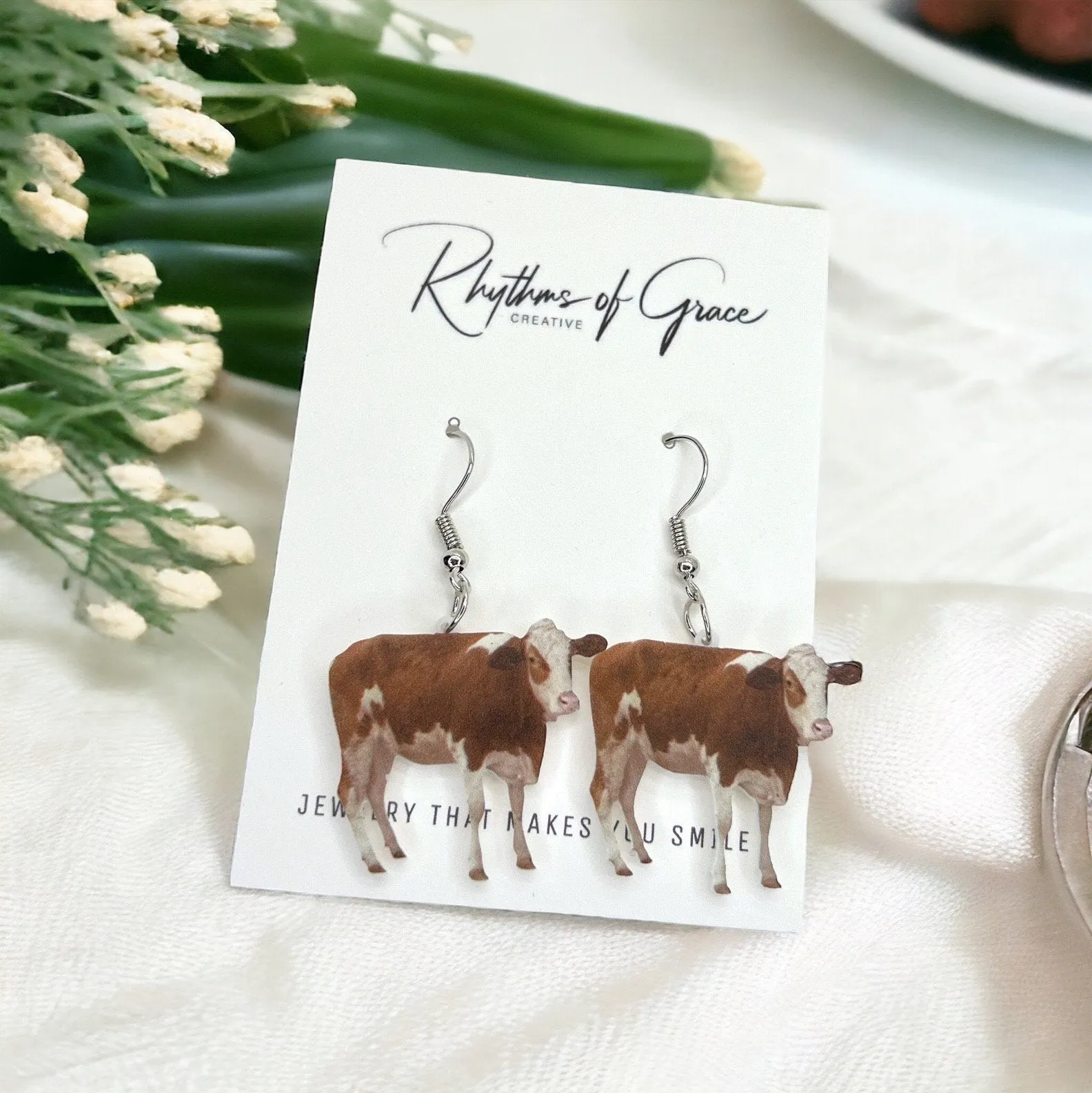 Cow Earrings - Cow Jewelry, Handmade Earrings, Handmade Jewelry, Animal Earring, Animal Jewelry, Cow Accessories, Cow Print, Moo Cow, Dairy