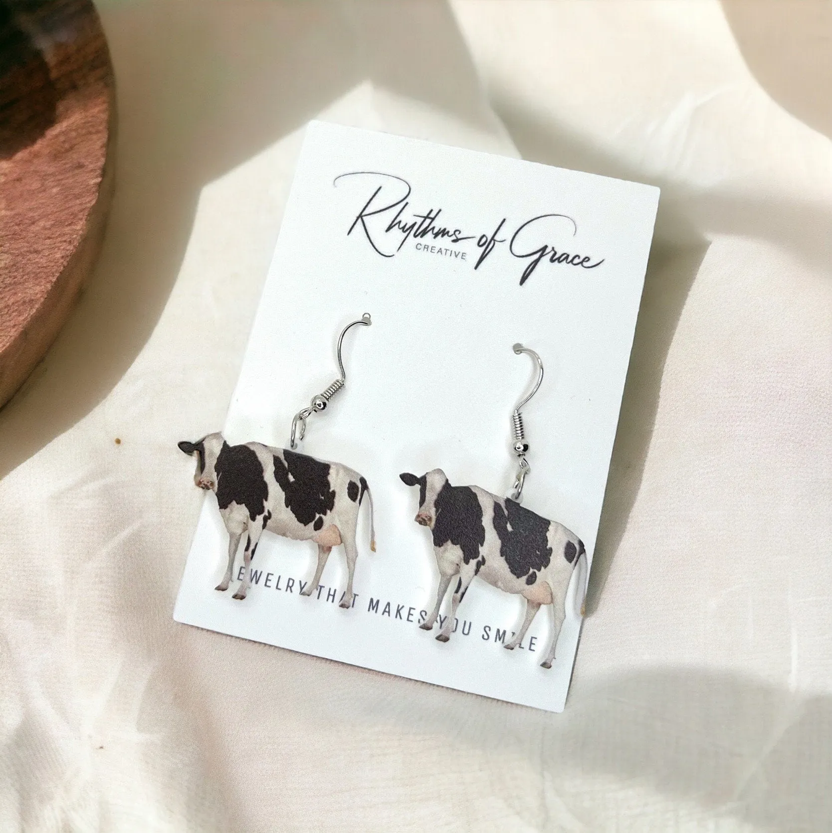 Cow Earrings - Cow Jewelry, Handmade Earrings, Handmade Jewelry, Animal Earring, Animal Jewelry, Cow Accessories, Cow Print, Moo Cow, Dairy