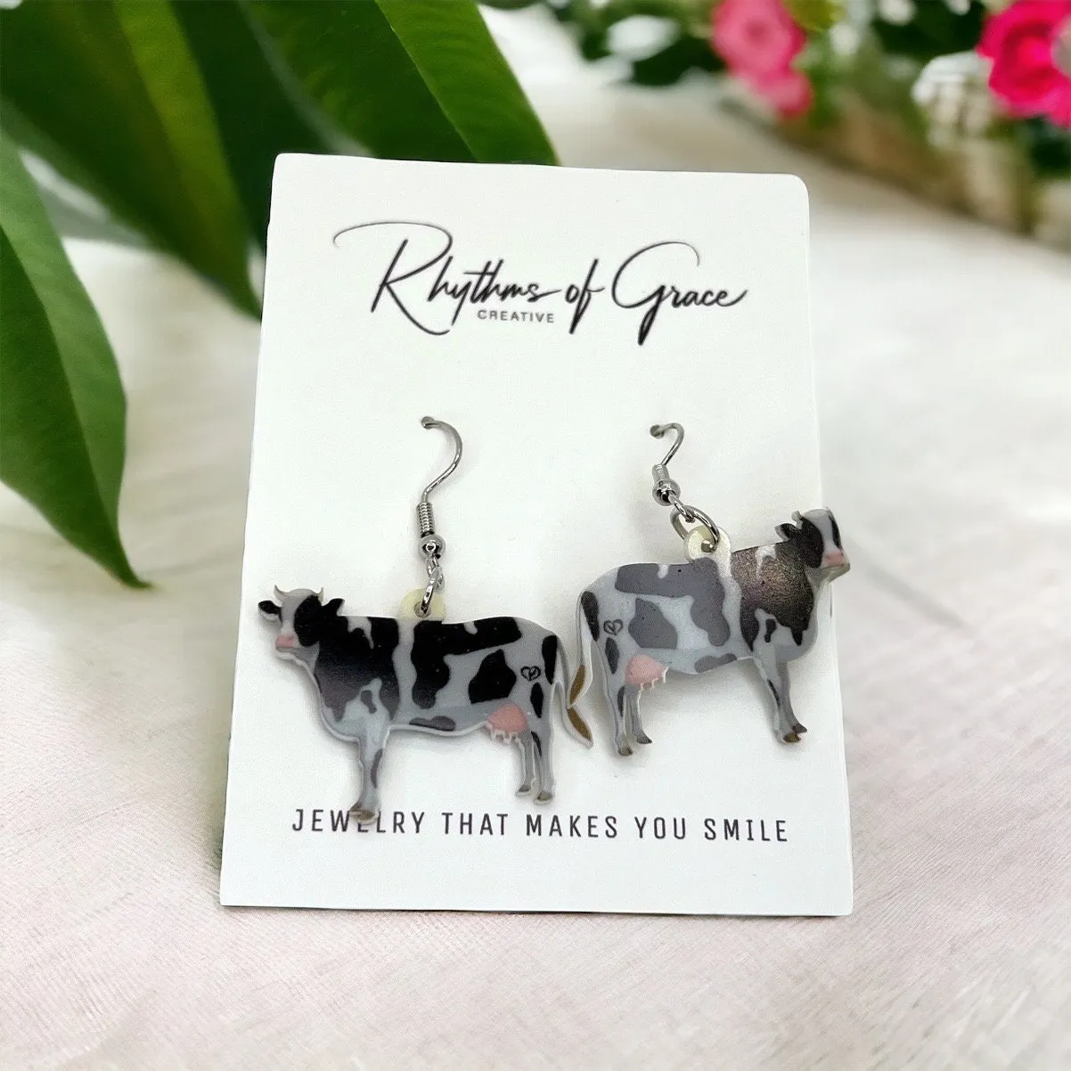 Cow Earrings - Cow Jewelry, Handmade Earrings, Handmade Jewelry, Animal Earring, Animal Jewelry, Cow Accessories, Cow Print, Moo Cow, Dairy